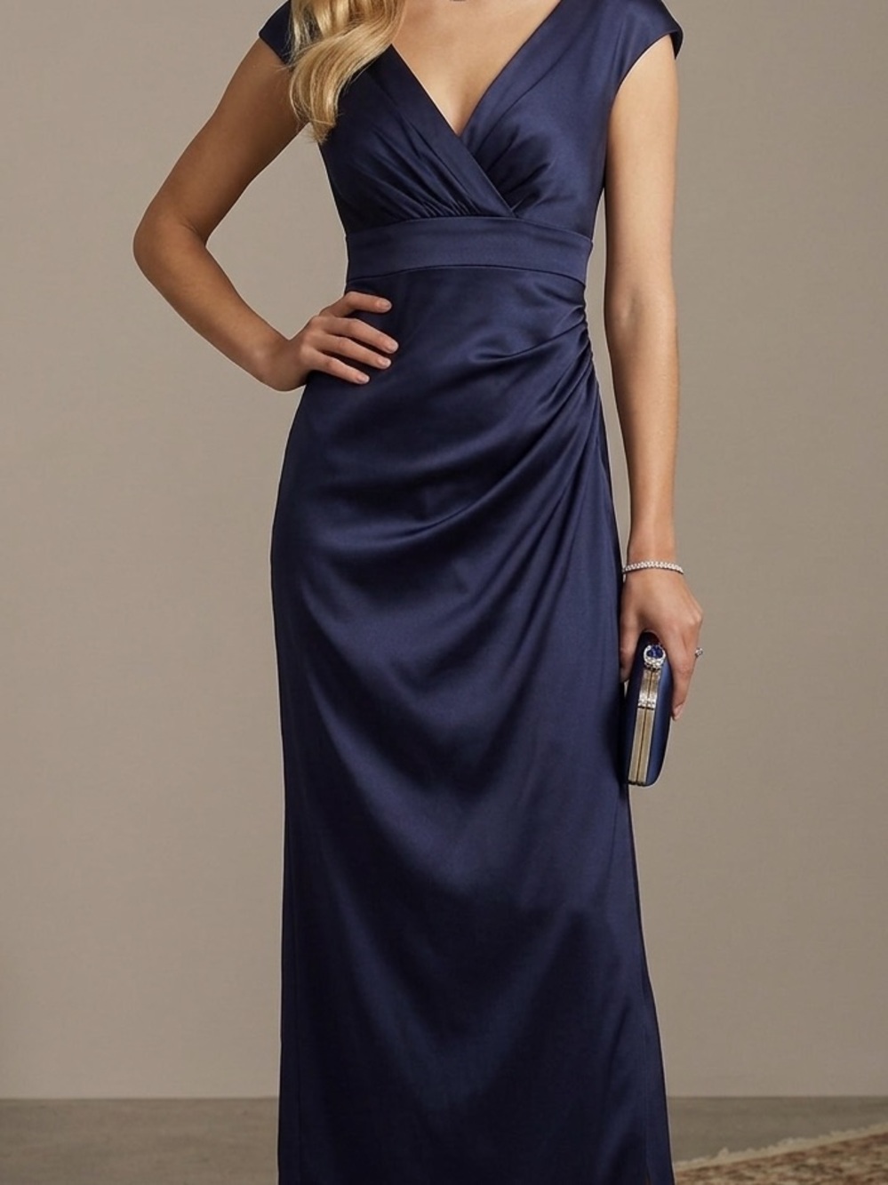 Ralph Lauren Midnight Blue V-Neck Cap Sleeve Gown